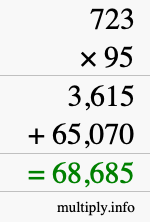 How to calculate 723 times 95 using long multiplication