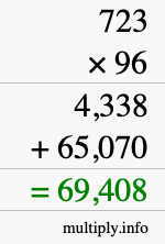 How to calculate 723 times 96 using long multiplication