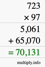 How to calculate 723 times 97 using long multiplication