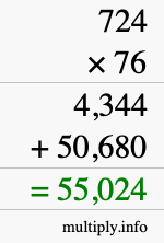 How to calculate 724 times 76 using long multiplication
