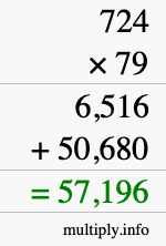How to calculate 724 times 79 using long multiplication