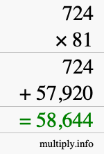 How to calculate 724 times 81 using long multiplication