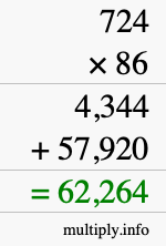 How to calculate 724 times 86 using long multiplication