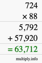 How to calculate 724 times 88 using long multiplication