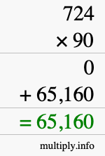 How to calculate 724 times 90 using long multiplication