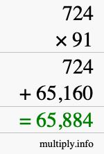 How to calculate 724 times 91 using long multiplication