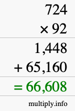 How to calculate 724 times 92 using long multiplication