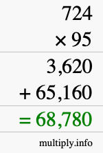 How to calculate 724 times 95 using long multiplication