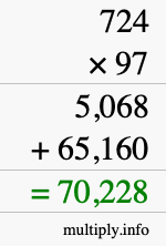 How to calculate 724 times 97 using long multiplication