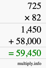 How to calculate 725 times 82 using long multiplication