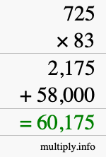 How to calculate 725 times 83 using long multiplication