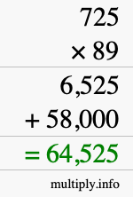 How to calculate 725 times 89 using long multiplication
