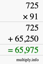 How to calculate 725 times 91 using long multiplication