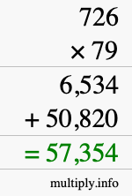 How to calculate 726 times 79 using long multiplication