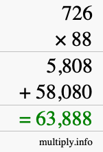 How to calculate 726 times 88 using long multiplication