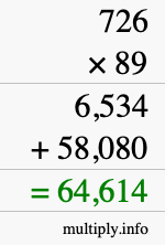 How to calculate 726 times 89 using long multiplication