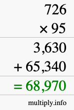How to calculate 726 times 95 using long multiplication