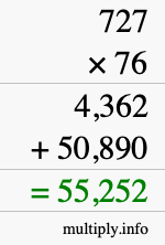 How to calculate 727 times 76 using long multiplication
