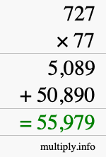 How to calculate 727 times 77 using long multiplication