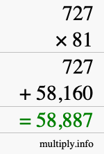 How to calculate 727 times 81 using long multiplication