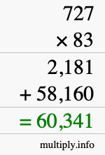 How to calculate 727 times 83 using long multiplication