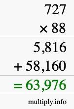 How to calculate 727 times 88 using long multiplication