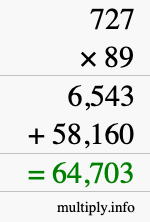 How to calculate 727 times 89 using long multiplication