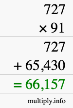 How to calculate 727 times 91 using long multiplication