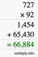 How to calculate 727 times 92 using long multiplication