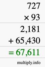 How to calculate 727 times 93 using long multiplication
