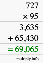 How to calculate 727 times 95 using long multiplication