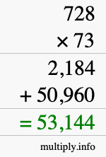 How to calculate 728 times 73 using long multiplication