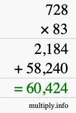 How to calculate 728 times 83 using long multiplication