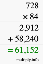 How to calculate 728 times 84 using long multiplication How to calculate 728 times 84 using long multiplication