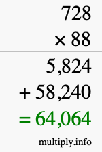How to calculate 728 times 88 using long multiplication