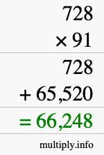 How to calculate 728 times 91 using long multiplication