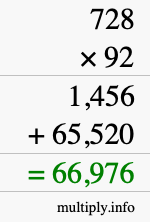 How to calculate 728 times 92 using long multiplication