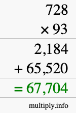 How to calculate 728 times 93 using long multiplication