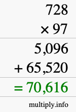 How to calculate 728 times 97 using long multiplication