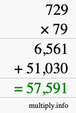 How to calculate 729 times 79 using long multiplication