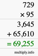 How to calculate 729 times 95 using long multiplication