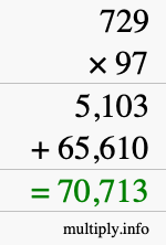 How to calculate 729 times 97 using long multiplication