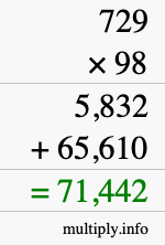 How to calculate 729 times 98 using long multiplication