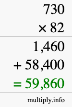 How to calculate 730 times 82 using long multiplication