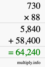 How to calculate 730 times 88 using long multiplication
