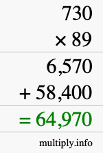 How to calculate 730 times 89 using long multiplication