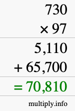 How to calculate 730 times 97 using long multiplication