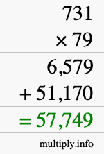 How to calculate 731 times 79 using long multiplication