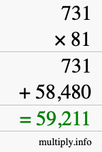 How to calculate 731 times 81 using long multiplication How to calculate 731 times 81 using long multiplication