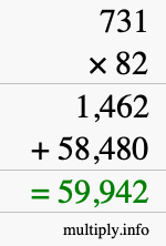 How to calculate 731 times 82 using long multiplication